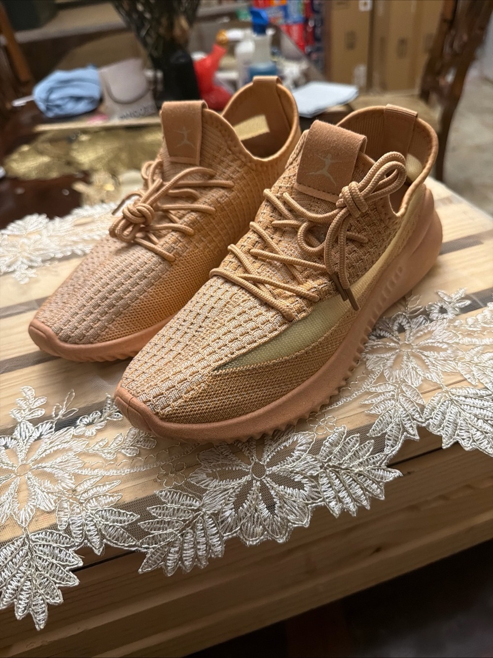 Danskin Women's Knit Lace-Up Sneakers - Tan